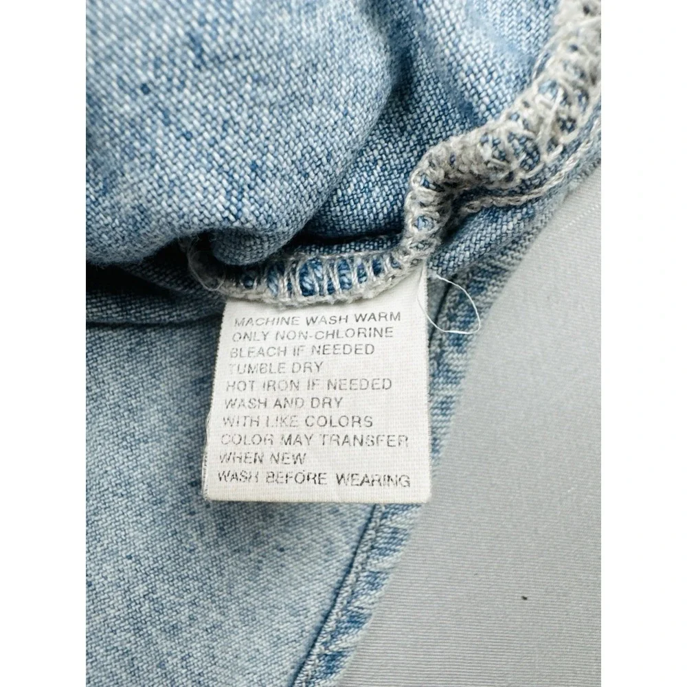 Vintage 90s Levi's Button Up Denim Shirt Distressed Light Blue USA Mens S